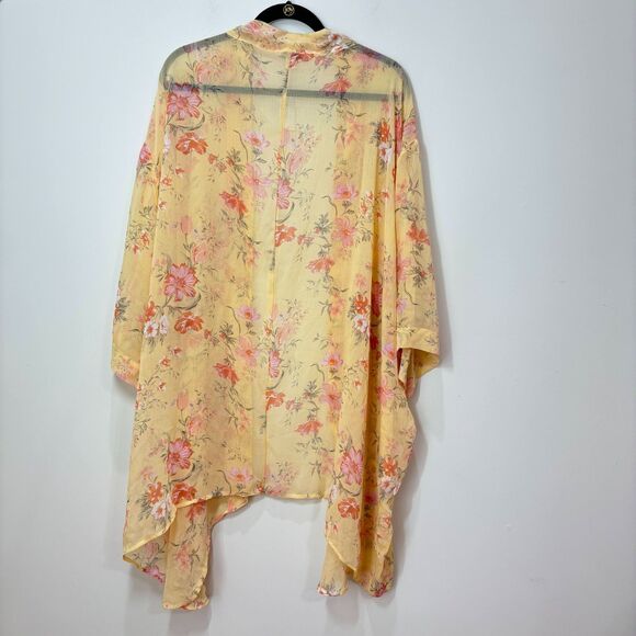American Eagle NWT Women Floral Kimono Yellow OS Flowy Lightweight Boho Sheer - Picture 8 of 10